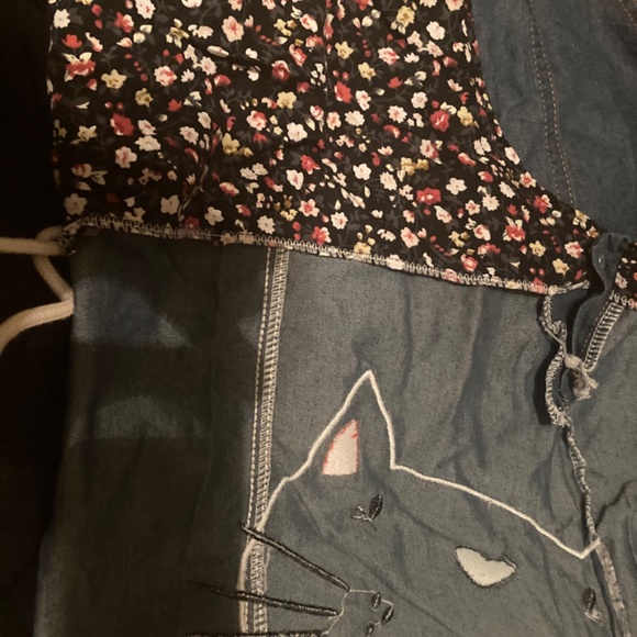 Cat Overall Dress Jean Denim Floral Patch Medium 130 6 7 8 Cotton - Picture 7 of 7